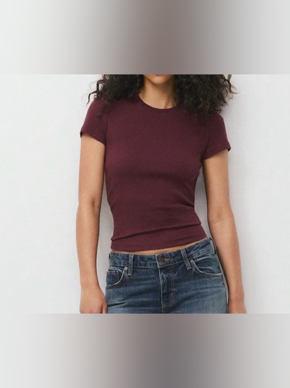 Arizona  Short Sleeve Crewneck Fitted Top in Burgundy L